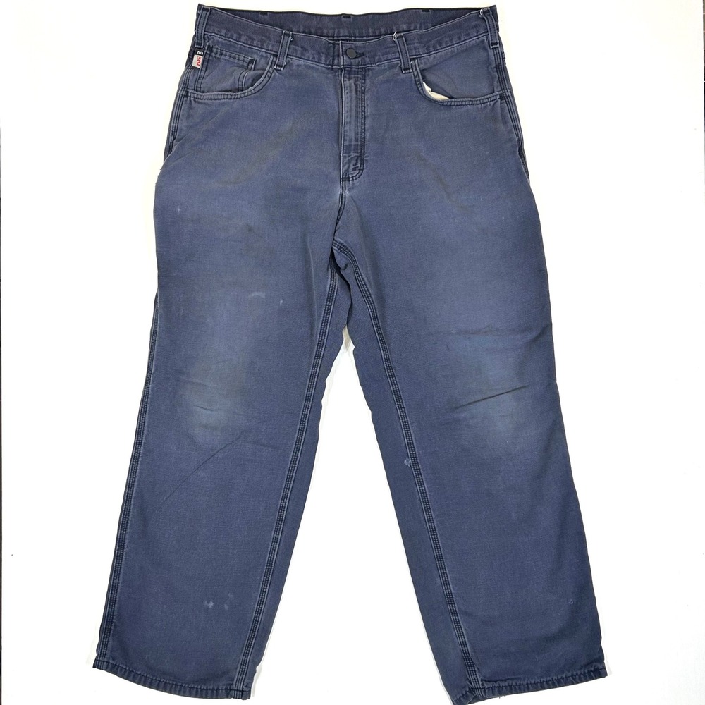 Carhartt FR Flame Resistant Work Pants Navy Blue Canvas 36x30 Original Fit CAT 2